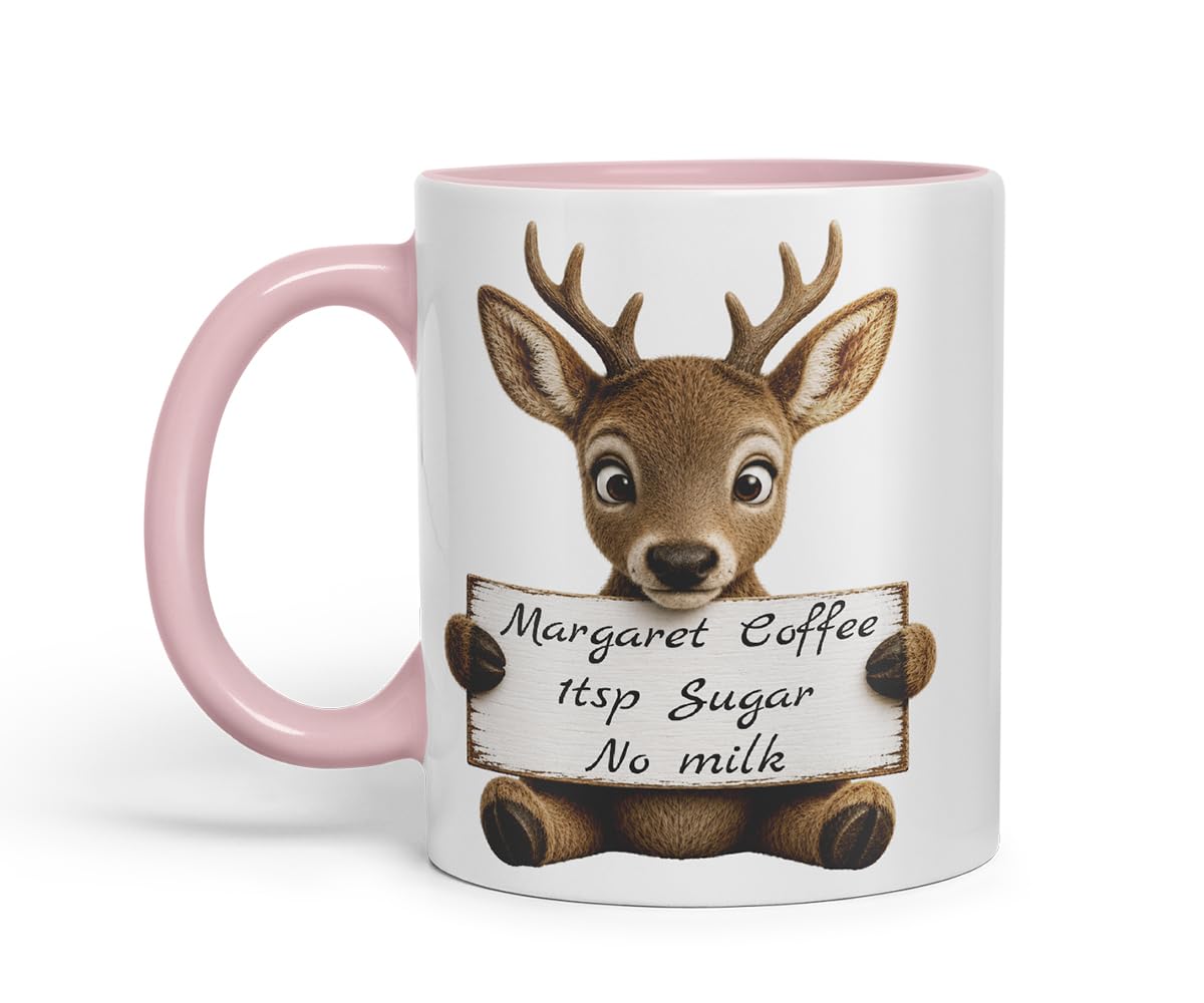 Vixar Personalised Deer Mug with Name or Custom Message – Cute Animal Coloured Ceramic Mug Cup Gift, 11oz (Black)