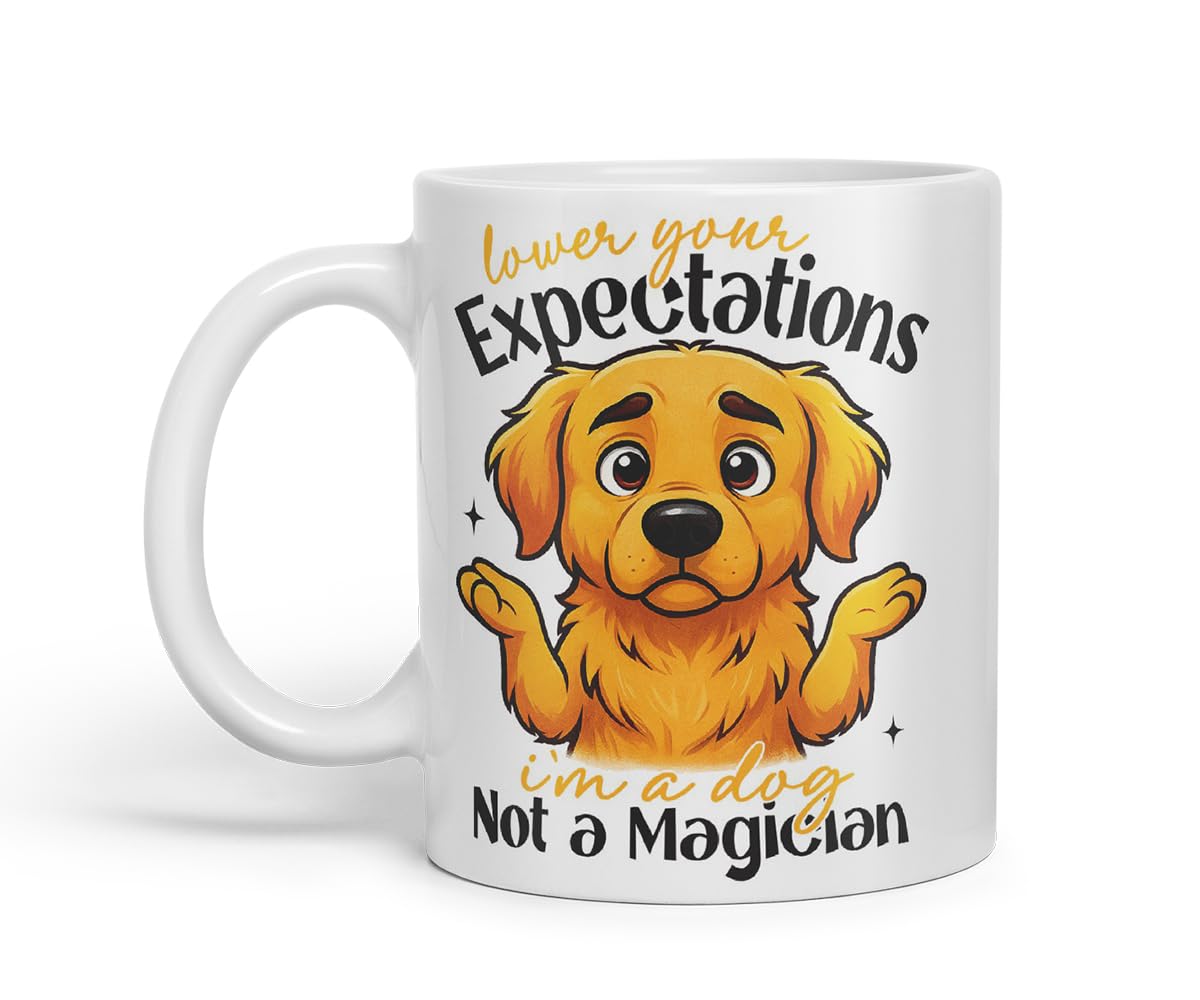 Vixar Lower Your Expectations I'm A Dog, Not A Magician Golden Retriever Dog Mug – Coloured Ceramic Mug Cup Gift, 11oz (Black)