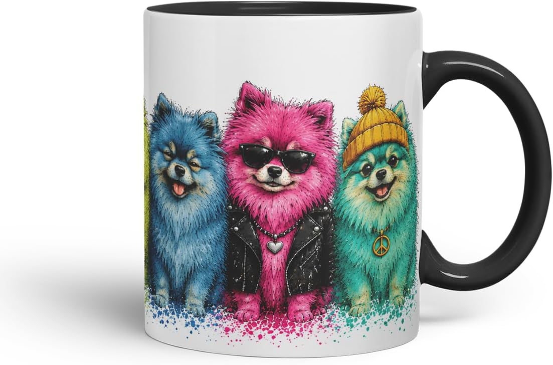 Vixar Pomeranian Dog Mug – Cute Pomeranian Dog Coloured Ceramic Mug Cup Gift, 11oz (Black)