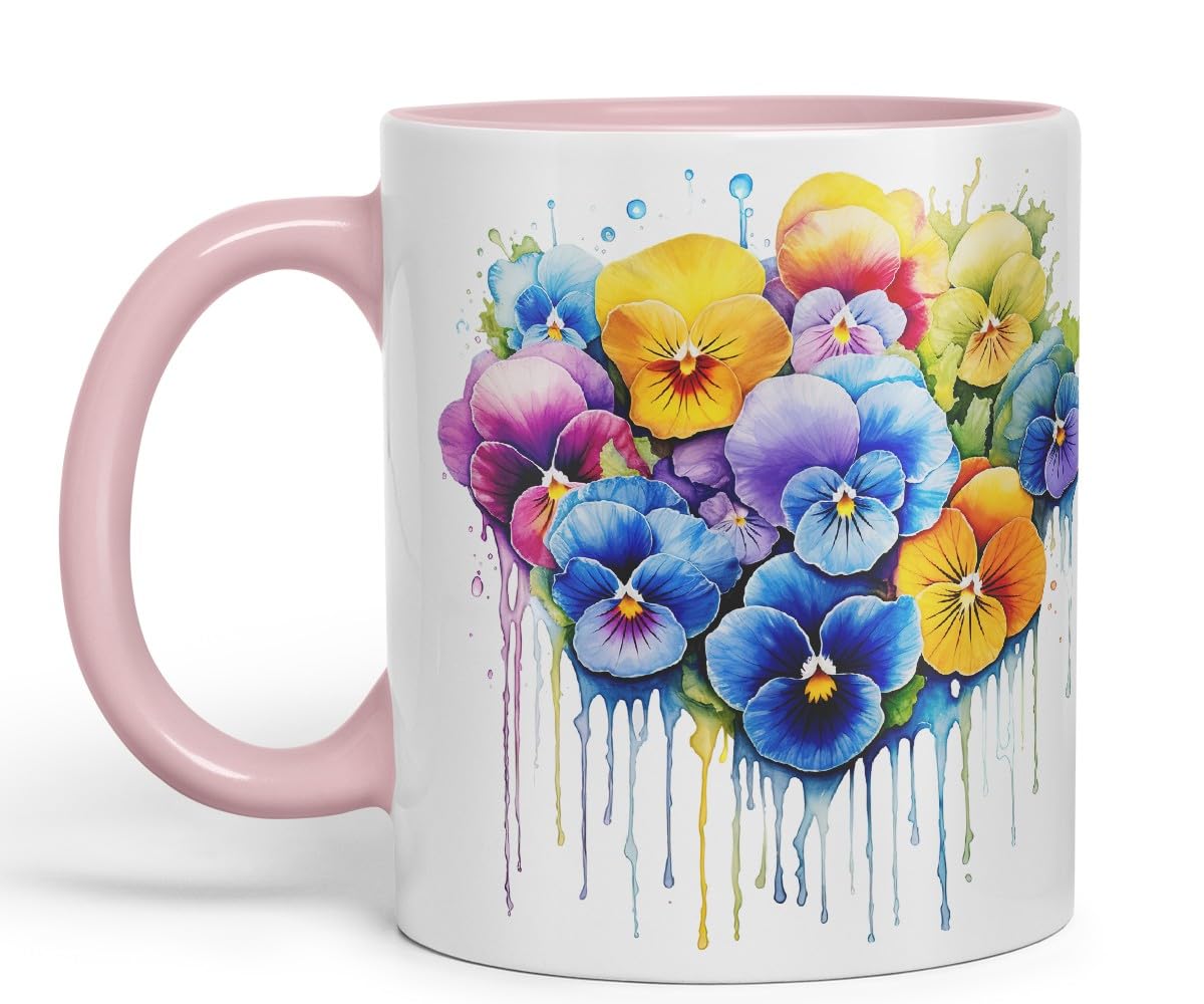 Vixar Pansy Cottage Garden Mug Coloured Ceramic Mug Cup Gift, 11oz (Gold Yellow)