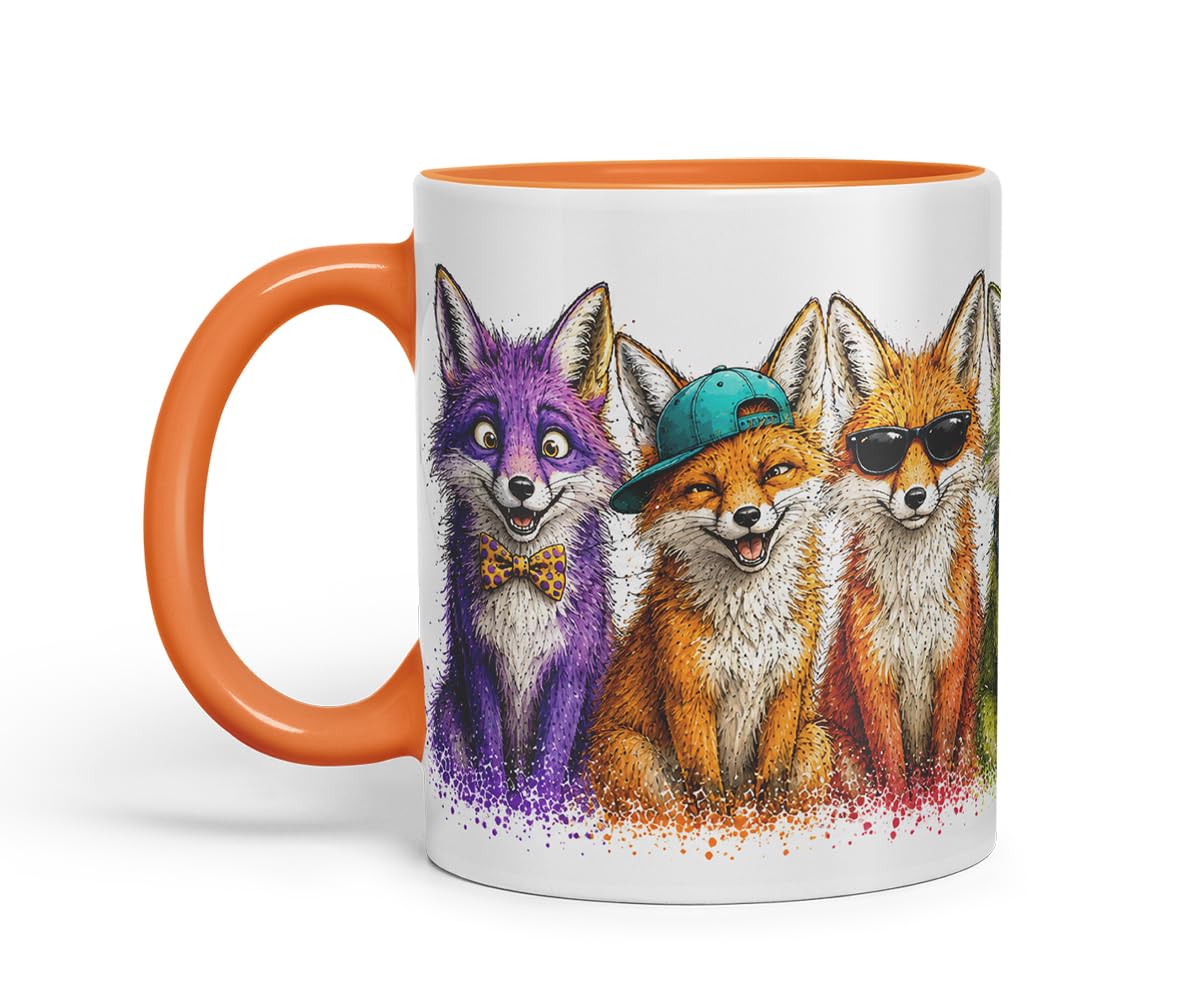 Vixar Fox Mug – Cute Fox Animal Coloured Ceramic Mug Cup Gift, 11oz (Black)
