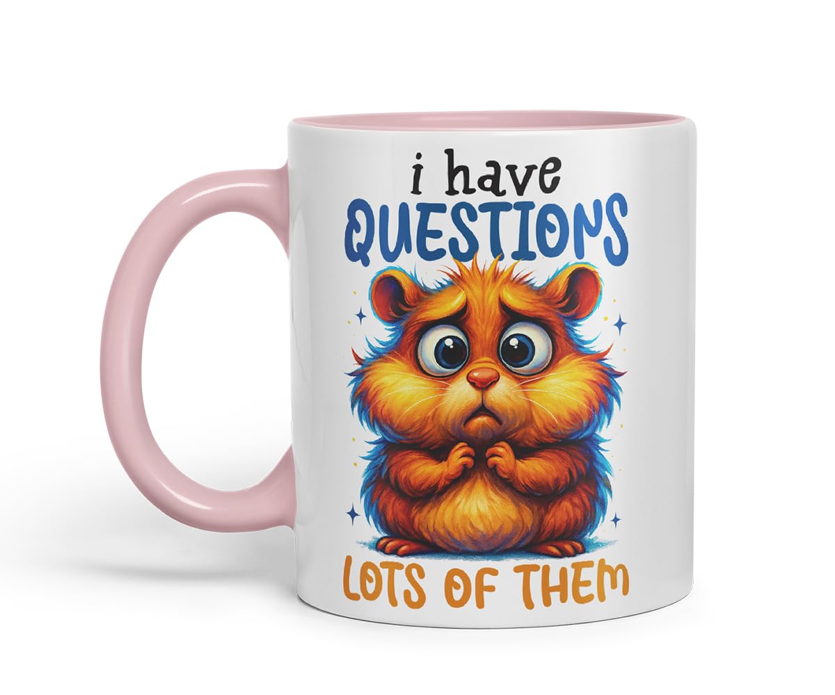 Vixar I Have Questions Lots of Them Funny Hamster Mug – Coloured Ceramic Mug Cup Gift, 11oz (Black)