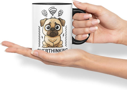 Vixar Overthinking Level Expert Pug Dog Mug – Coloured Ceramic Mug Cup Gift, 11oz (Black)
