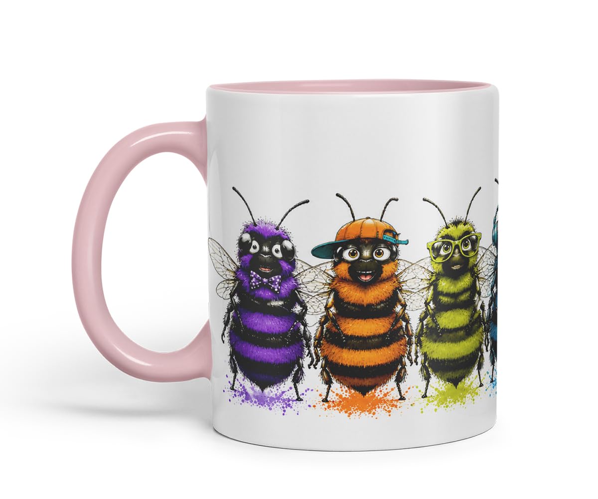 Vixar Funny Bees Mug – Cute Bee Animal Coloured Ceramic Mug Cup Gift, 11oz (Black)