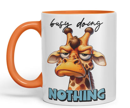 Vixar Busy Doing Nothing Sarcastic Giraffe Mug, Coloured Ceramic Cup 11oz (Black)