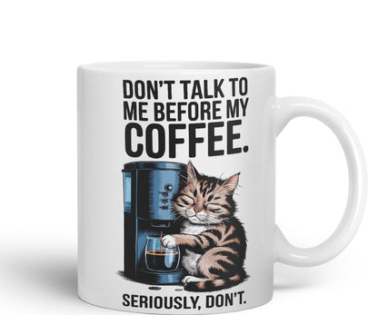 Vixar Don’t Talk to Me Before My Coffee Cat Mug – Coloured Ceramic Mug Cup Gift, 11oz (Black)