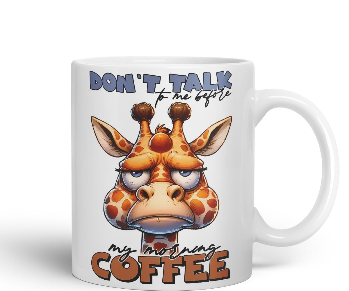 Vixar Don’t Talk to Me Before My Morning Coffee Giraffe Coloured Ceramic Mug Cup 11oz Funny Sarcastic Gift (Black)