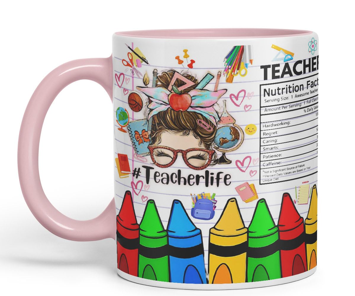 Vixar Teacher Nutrition Facts #teacherlife Mug Thank You, End of School Gift Ceramic Coloured Mug Cup for Tea Coffee Hot Brew 330ml 11Oz Gift TF1