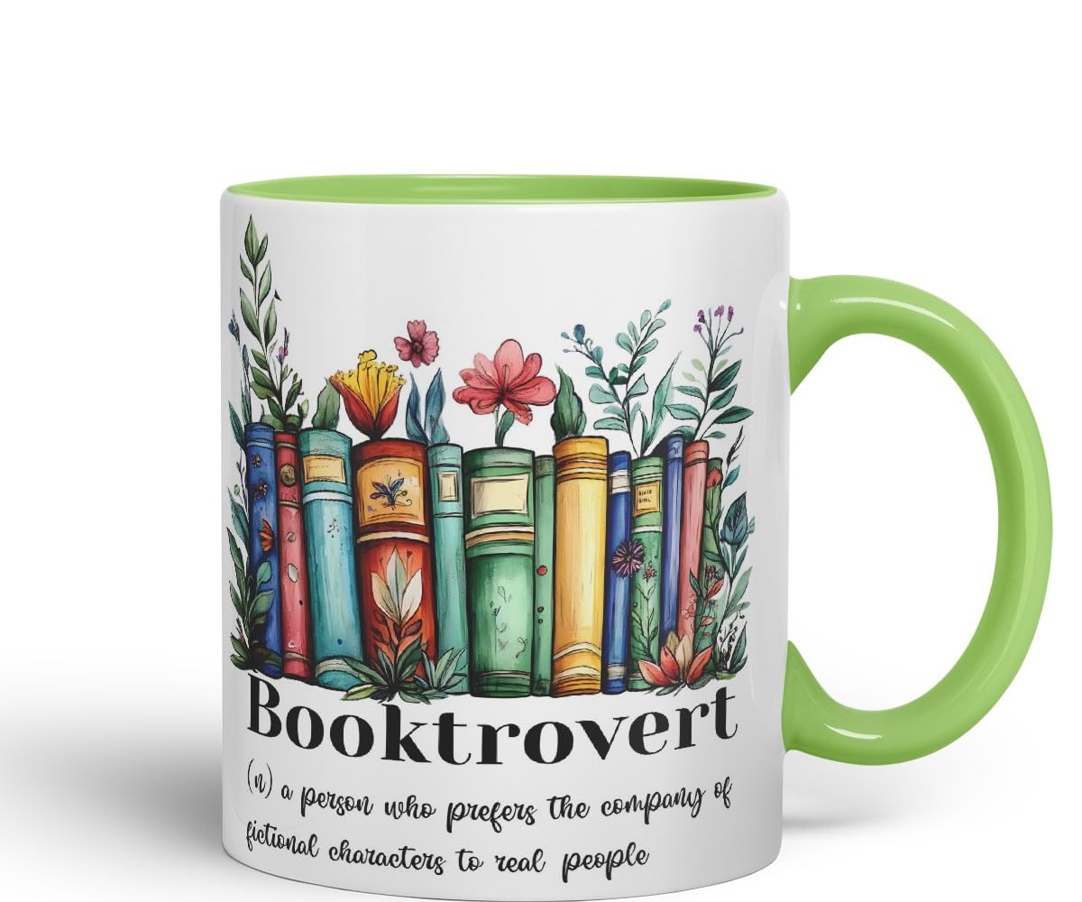 Vixar Booktrovert – a Person who Prefers The Company of Fictional Characters to Real People Coloured Ceramic Mug Cup Gift, 11oz (Black)