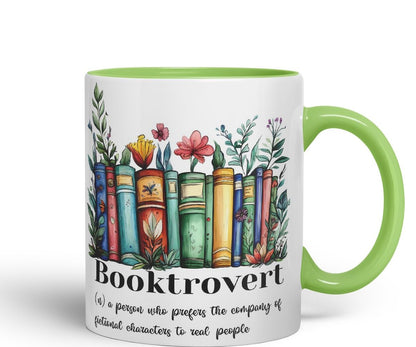 Vixar Booktrovert – a Person who Prefers The Company of Fictional Characters to Real People Coloured Ceramic Mug Cup Gift, 11oz (Black)