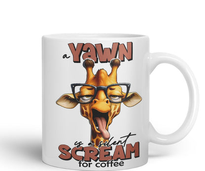 Vixar A Yawn is a Silent Scream for Coffee Giraffe Coloured Ceramic Mug Cup 11oz Funny Sarcastic Gift (Black)