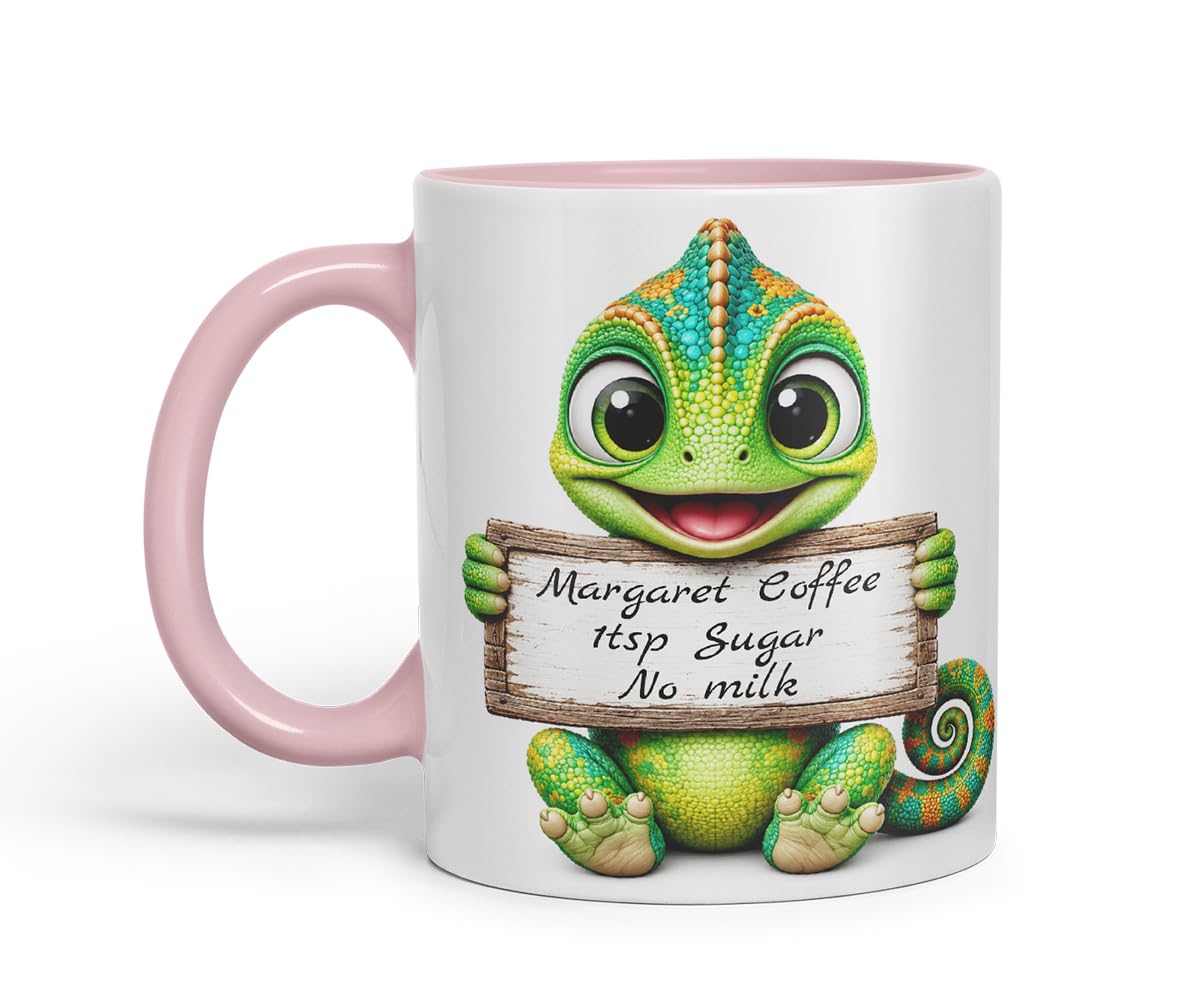 Vixar Personalised Chameleon Mug with Name or Custom Message – Cute Animal Coloured Ceramic Mug Cup Gift, 11oz (Black)