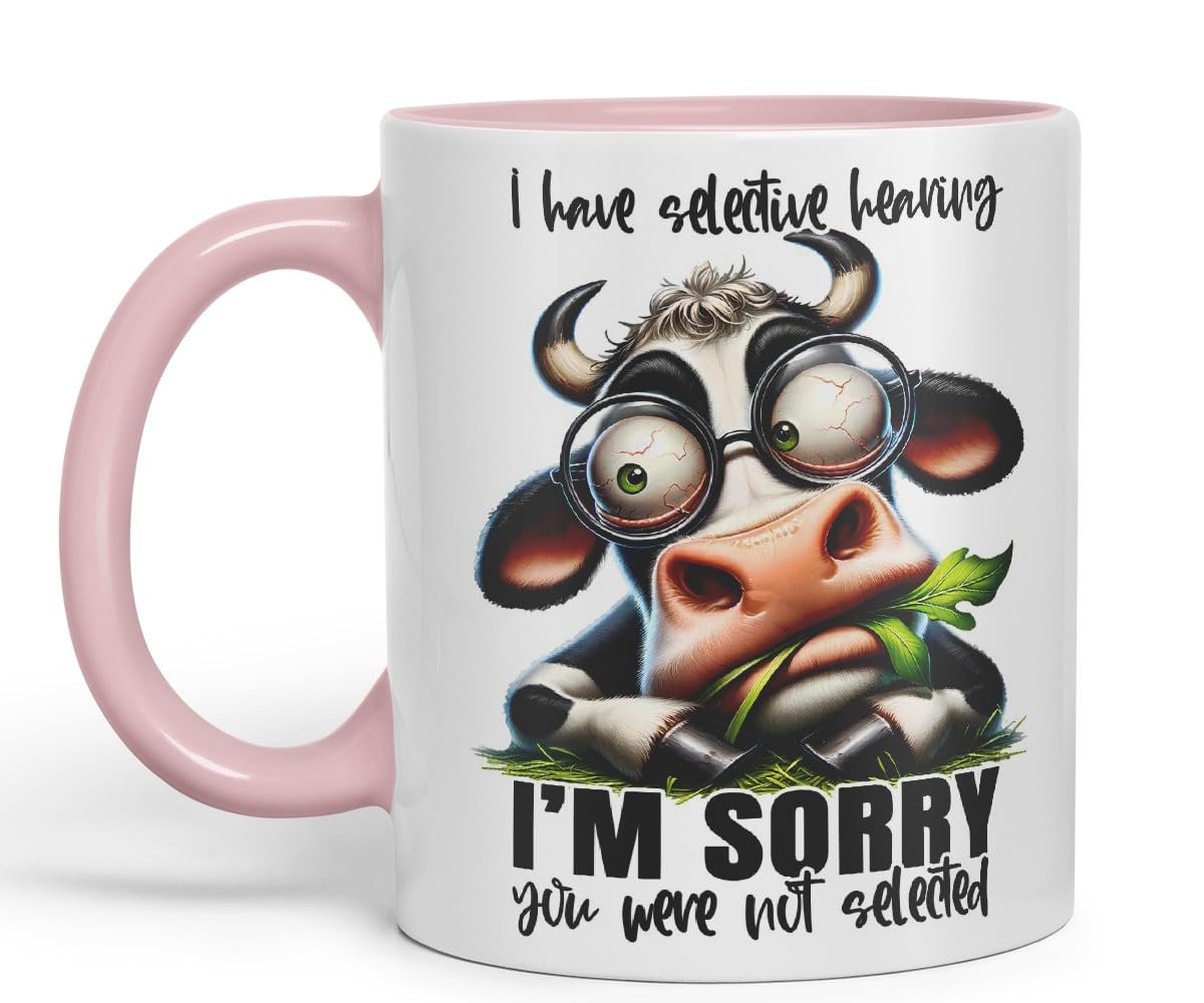 Vixar Mug with I Have Selective Hearing – I’m Sorry You were Not Selected Coloured Ceramic Mug Cup 11oz Funny Sarcastic Gift (Black)