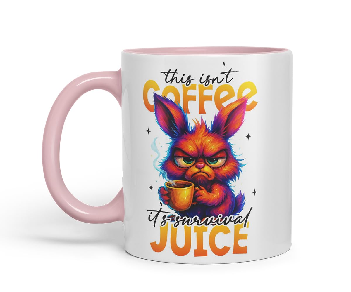 Vixar This Isn't Coffee It's Survival Juice Funny Bunny Coffee Mug – Coloured Ceramic Mug Cup Gift, 11oz (Black)