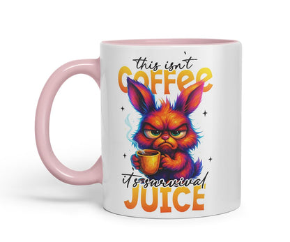 Vixar This Isn't Coffee It's Survival Juice Funny Bunny Coffee Mug – Coloured Ceramic Mug Cup Gift, 11oz (Black)