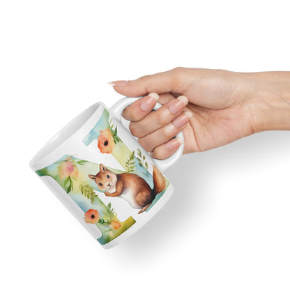 Letter N mug, Animals Alphabet Letter N Monogram animal for kids Ceramic Coloured Mug Cup for Tea Coffee Hot brew 330ml 11Oz Gift