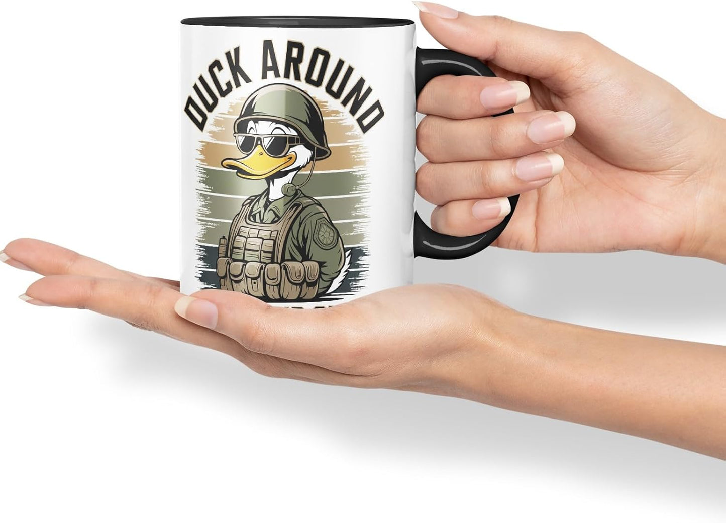 Vixar Duck Around and Find Out – Coloured Ceramic Mug Cup Gift, 11oz (Black)