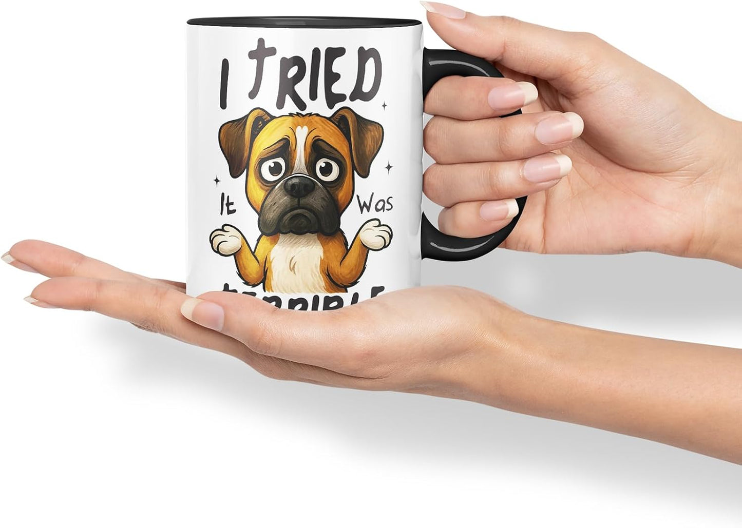 Vixar I Tried. It was Terrible Boxer Dog Mug – Coloured Ceramic Mug Cup Gift, 11oz (Black)