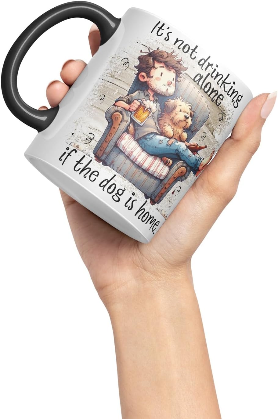 Vixar It’s Not Drinking Alone If The Dog is Home Funny Beer & Dog Coloured Mug Cup 11oz (Black)