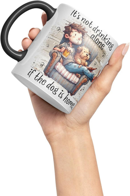 Vixar It’s Not Drinking Alone If The Dog is Home Funny Beer & Dog Coloured Mug Cup 11oz (Black)