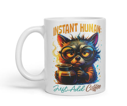 Vixar Instant Human Just Add Coffee Funny Dog Mug – Coloured Ceramic Mug Cup Gift, 11oz (Black)