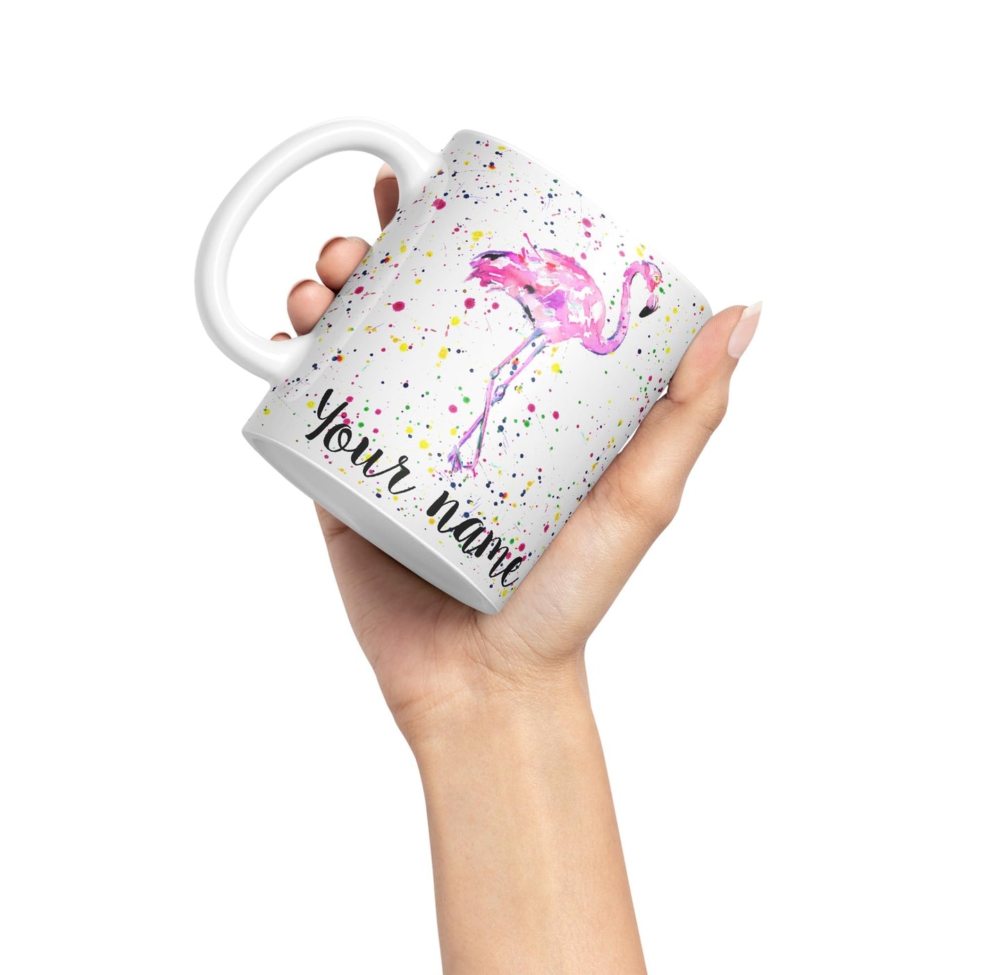 Vixar Personalised with Your Text Flamingo Bird Animals Watercolour Art Coloured Ceramic Mug Cup Gift 330ml 11oz Custom Work Office Tea Coffee