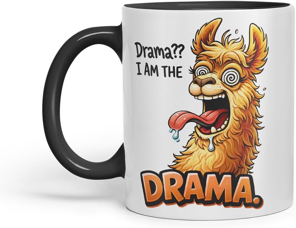 Vixar Drama I Am The Drama Llama Coloured Ceramic Mug Cup Gift, 11oz (Black)