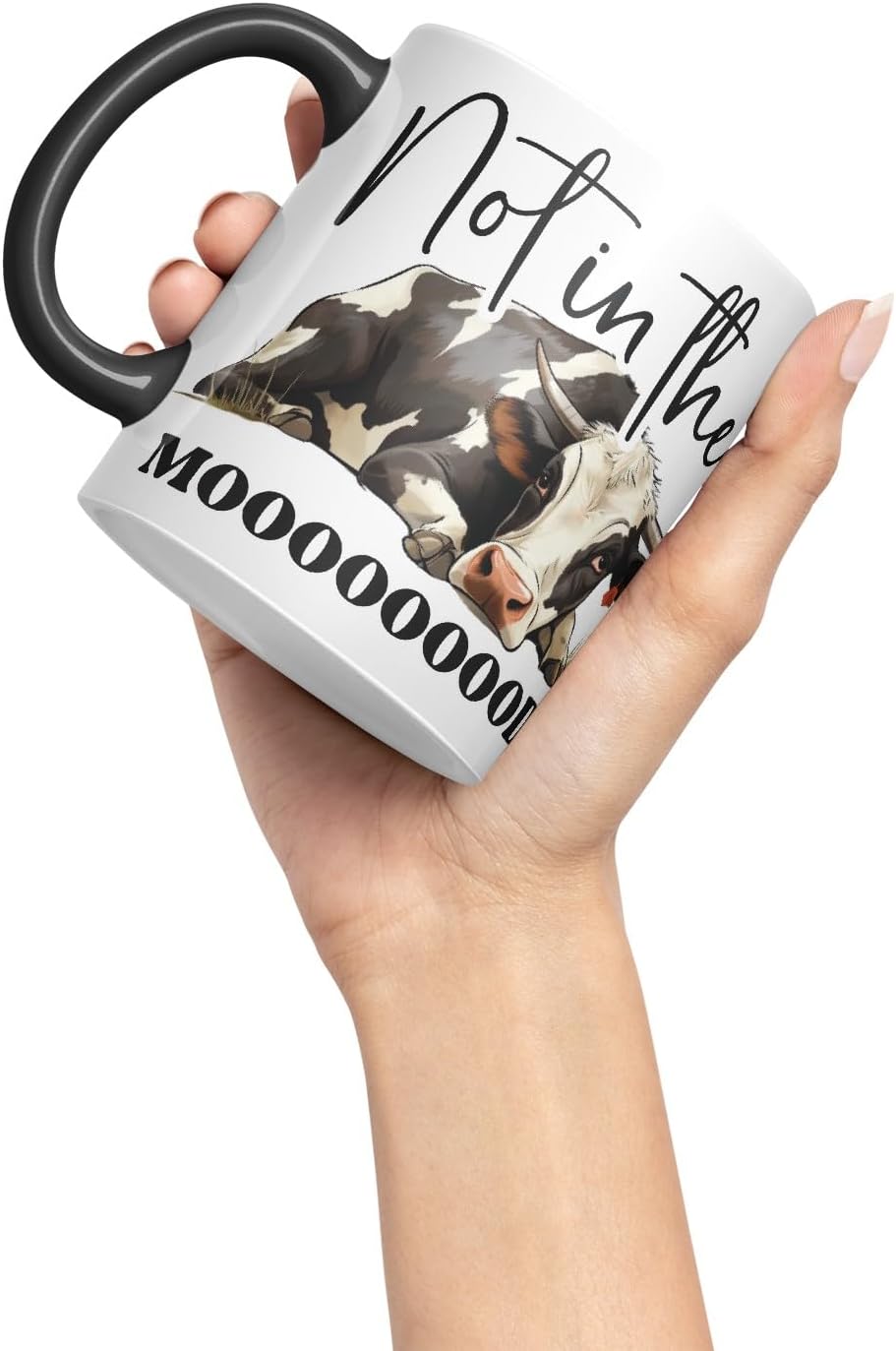 Vixar Not in The Mooood Cow Joke Coloured Ceramic Mug Cup Gift, 11oz (Black)