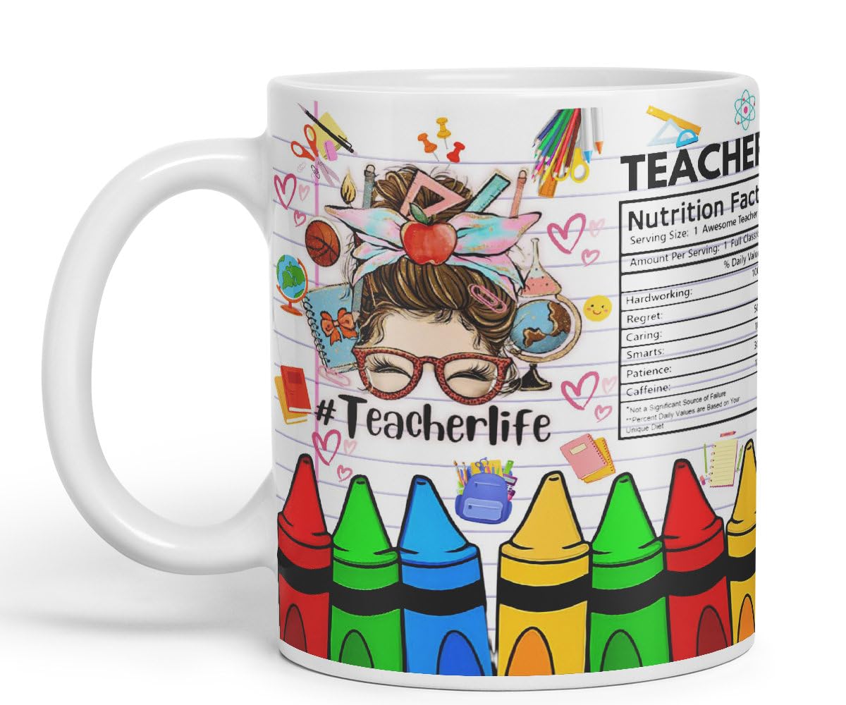 Vixar Teacher Nutrition Facts #teacherlife Mug Thank You, End of School Gift Ceramic Coloured Mug Cup for Tea Coffee Hot Brew 330ml 11Oz Gift TF1