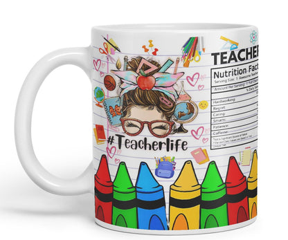 Vixar Teacher Nutrition Facts #teacherlife Mug Thank You, End of School Gift Ceramic Coloured Mug Cup for Tea Coffee Hot Brew 330ml 11Oz Gift TF1