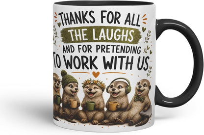 Vixar Thanks for All the Laughs Mug – Funny Coworker Leaving Colleague Goodbye Gift, 11oz (Black)