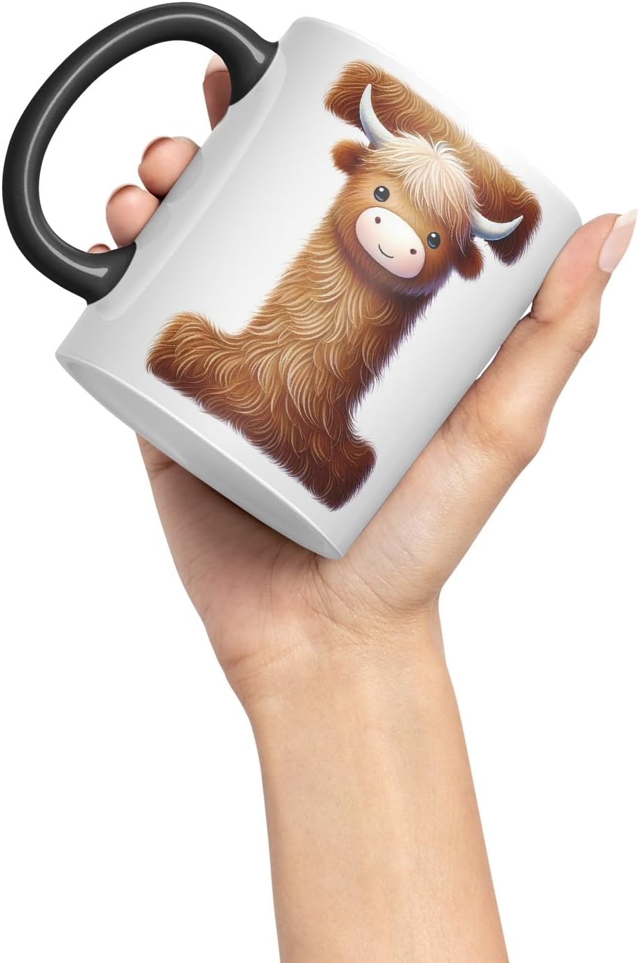 Highland Cow Alphabet Monogram Coloured Ceramic Cup Mug Letter I Rustic Farmhouse Animal Letter Gift V2 11oz (Black)