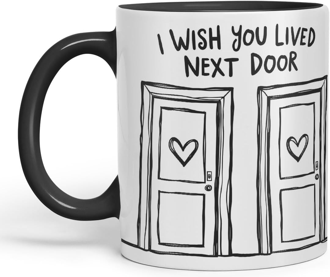 Vixar I Wish You Lived Next Door Doors Coloured Mug Cup Friendship Long Distance Gift 11oz (Black)