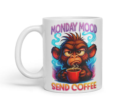 Vixar Monday Mood Send Coffee Funny Monkey Mug – Coloured Ceramic Mug Cup Gift, 11oz (Black)