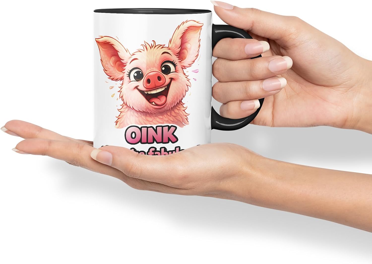 Vixar Oink If You're Fabulous Pig Coloured Ceramic Mug Cup Gift, 11oz (Black)