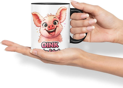 Vixar Oink If You're Fabulous Pig Coloured Ceramic Mug Cup Gift, 11oz (Black)