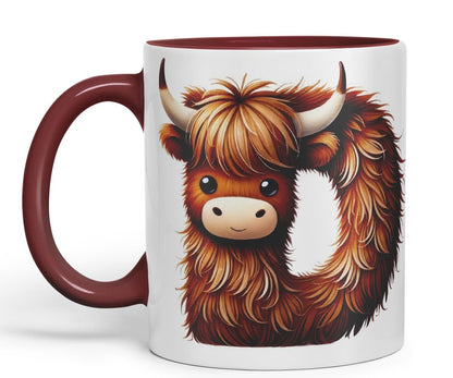 Highland Cow Alphabet Monogram Coloured Ceramic Cup Mug Letter D Rustic Farmhouse Animal Letter Gift V2 11oz (Black)