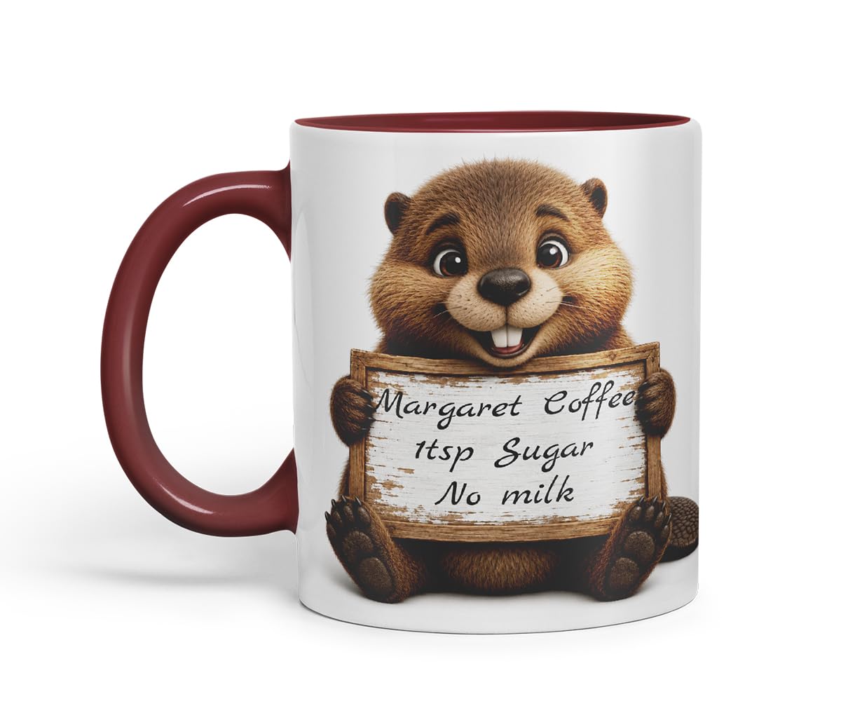 Vixar Personalised Beaver Mug with Name or Custom Message – Cute Animal Coloured Ceramic Mug Cup Gift, 11oz (Black)