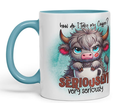 Vixar How Do I Take My Coffee? Seriously! Very Seriously Highland Cow Coloured Ceramic Mug Cup Gift for Coffee Lovers 11oz (Black)