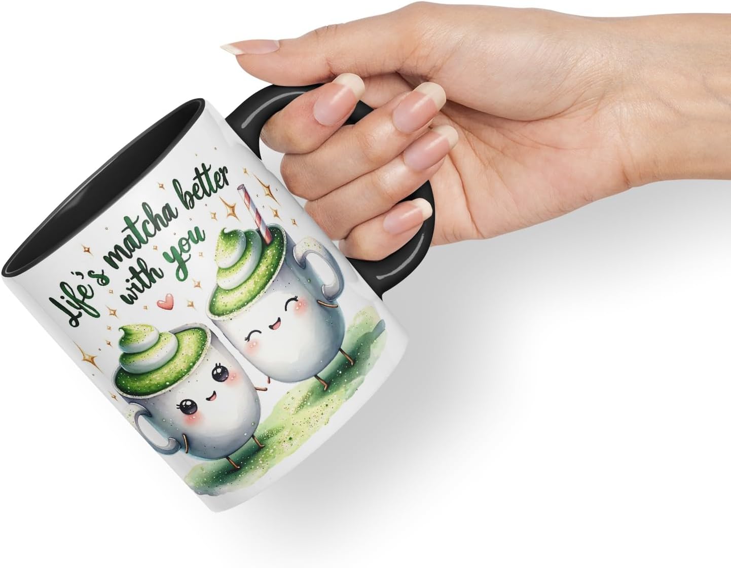 Vixar Life’s Matcha Better with You Coloured Ceramic Cup Mug – Cute Matcha Lovers Gift for Couple, Friends or Partner – 11oz (Black)