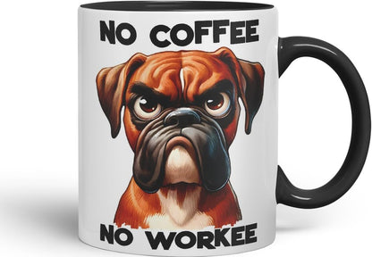 Vixar No Coffee No Workee Sarcastic Boxer Dog Mug, Coloured Ceramic Cup 11oz (Black)
