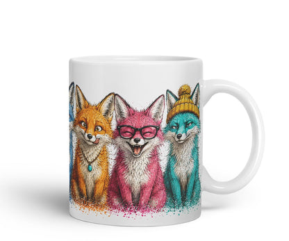Vixar Fox Mug – Cute Fox Animal Coloured Ceramic Mug Cup Gift, 11oz (Black)
