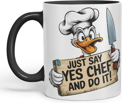 Vixar Just Say Yes Chef and Do It! – Coloured Ceramic Mug Cup Gift, 11oz (Black)