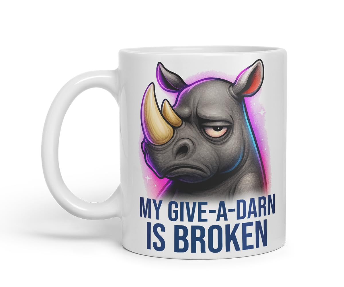 Vixar My Give-A-Darn is Broken Sarcastic Rhino – Coloured Ceramic Mug Cup Gift, 11oz (Black)