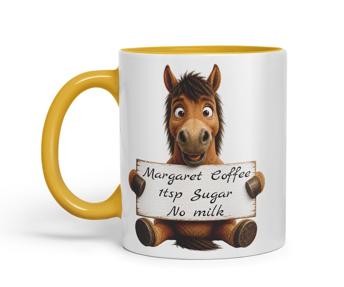 Vixar Personalised Horse Mug with Name or Custom Message – Cute Animal Coloured Ceramic Mug Cup Gift, 11oz (Black)