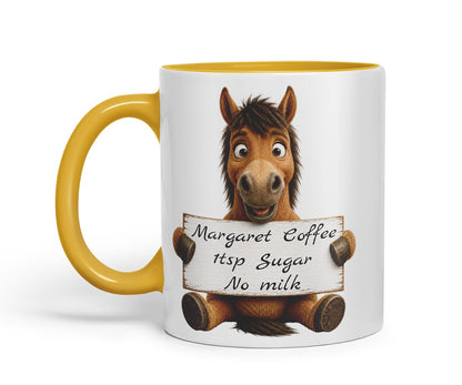 Vixar Personalised Horse Mug with Name or Custom Message – Cute Animal Coloured Ceramic Mug Cup Gift, 11oz (Black)