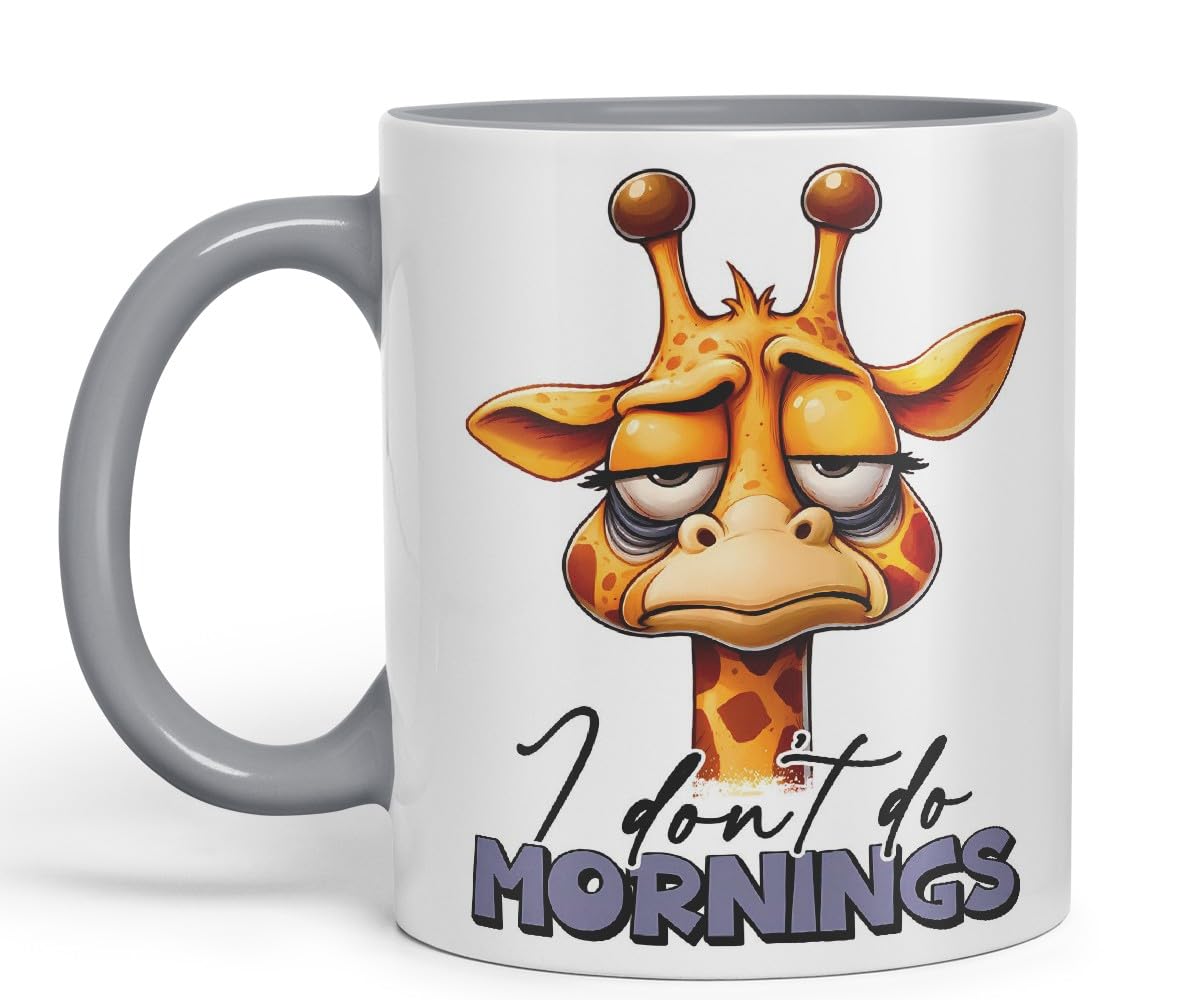 Vixar I Don’t Do Mornings Sarcastic Giraffe Mug, Coloured Ceramic Cup 11oz (Black)