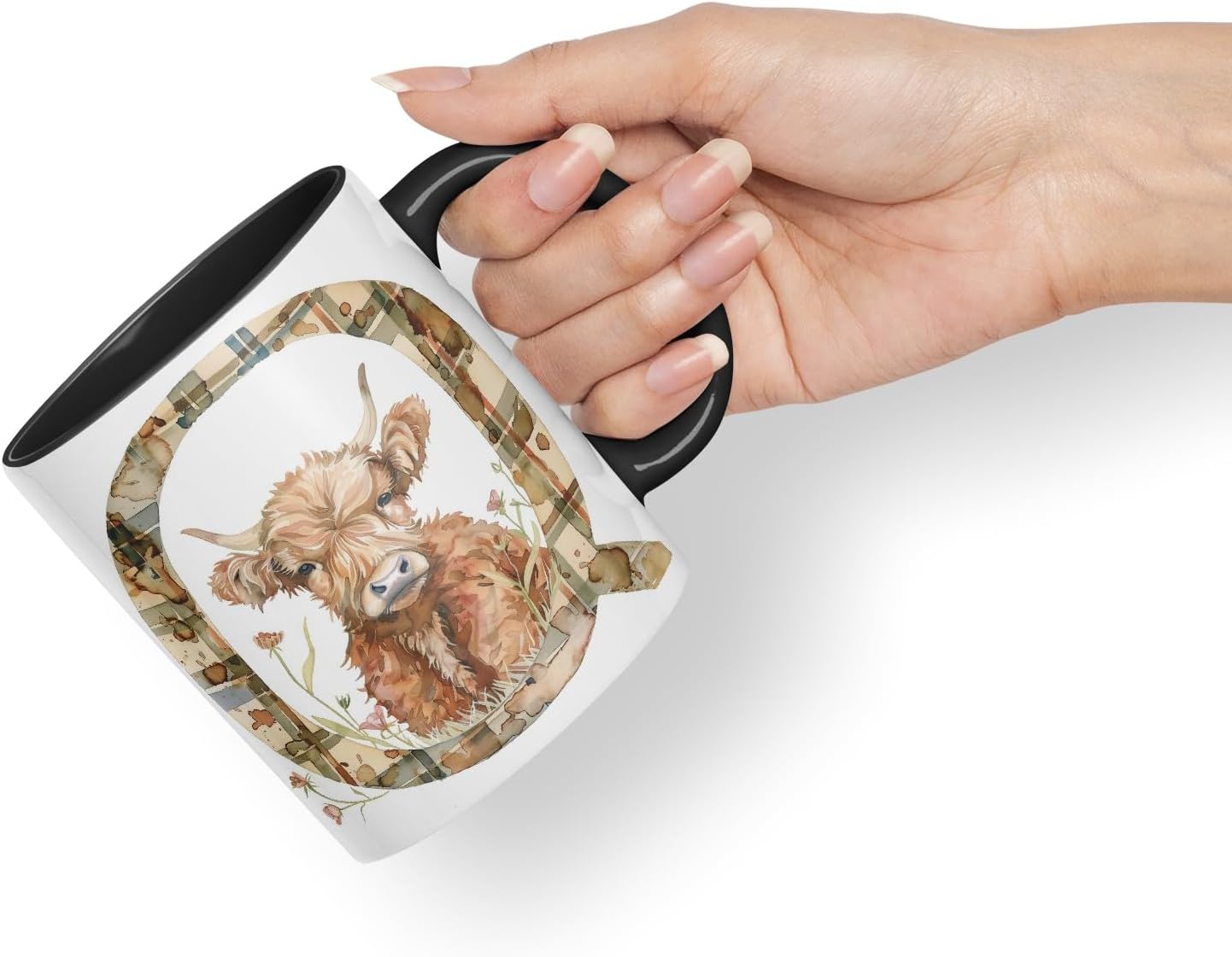 Vixar Highland Cow Alphabet Monogram Coloured Ceramic Cup Mug – Letter Q – Rustic Farmhouse Animal Letter Gift – 11oz (Black)