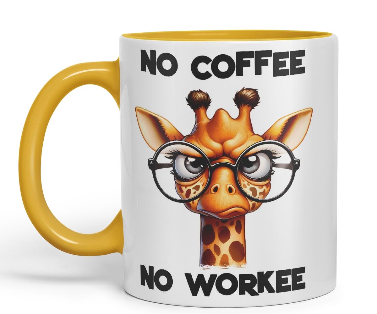 Vixar No Coffee No Workee Sarcastic Giraffe Mug, Coloured Ceramic Cup 11oz (Black)