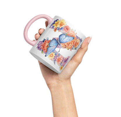 Letter Z mug, Floral flowers butterfly Alphabet Letter Z Monogram watercolour Ceramic Coloured Mug Cup for Tea Coffee Hot brew 330ml 11Oz Gift